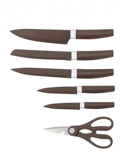 7-Pieces Stainless Steel Knife Set with Built-In Sharpening Holder &amp; Scissors – Brown