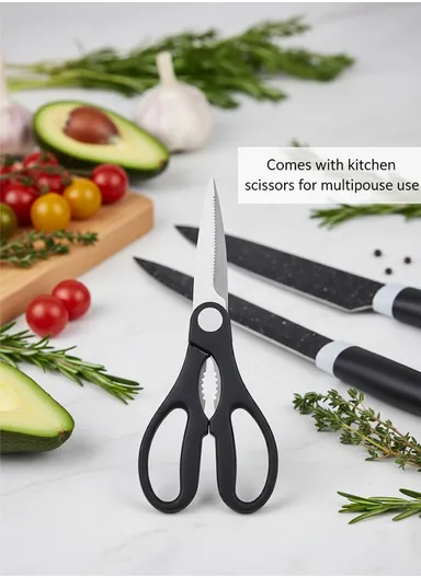 7-Pieces Stainless Steel Knife Set with Built-In Sharpening Holder &amp; Scissors – Brown