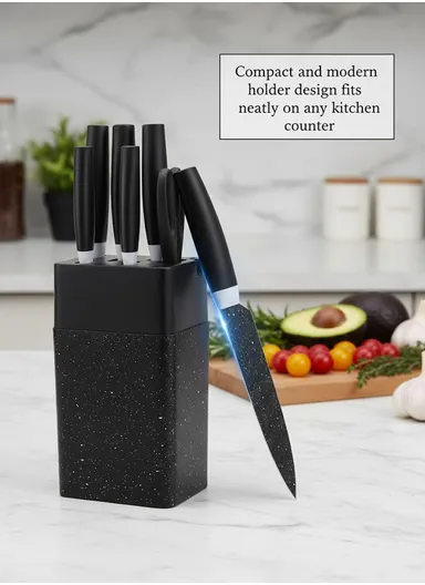 7-Pieces Stainless Steel Knife Set with Built-In Sharpening Holder &amp; Scissors – Brown