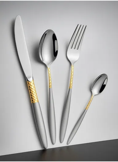 24-Pieces 18/10 Stainless Steel Cutlery Set with Gold-Accent Handles 