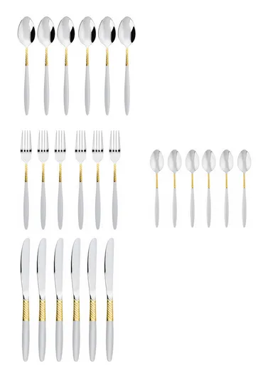 24-Pieces 18/10 Stainless Steel Cutlery Set with Gold-Accent Handles 