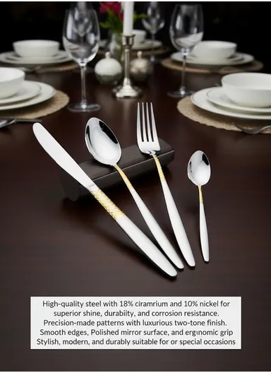24-Pieces 18/10 Stainless Steel Cutlery Set with Gold-Accent Handles 