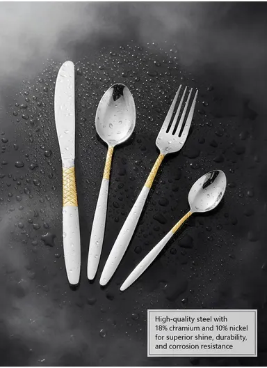 24-Pieces 18/10 Stainless Steel Cutlery Set with Gold-Accent Handles 