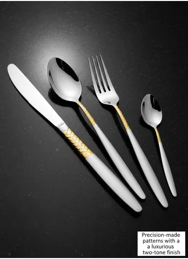 24-Pieces 18/10 Stainless Steel Cutlery Set with Gold-Accent Handles 