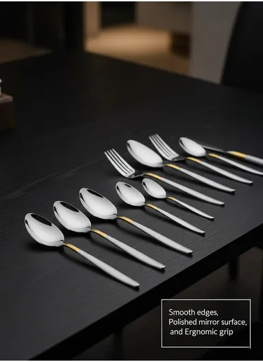 24-Pieces 18/10 Stainless Steel Cutlery Set with Gold-Accent Handles 