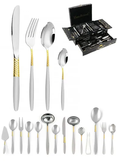 86 Pieces Stainless Steel Flatware Set With Knives, Forks, Spoons &amp; Teaspoons HR033-7