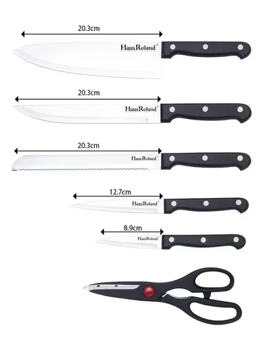 7-Piece Stainless Steel Knife Set With Wooden Block &amp; Kitchen Scissor HR609-1