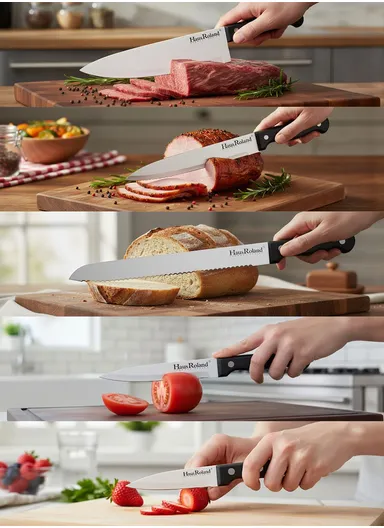 7-Piece Stainless Steel Knife Set With Wooden Block &amp; Kitchen Scissor HR609-1