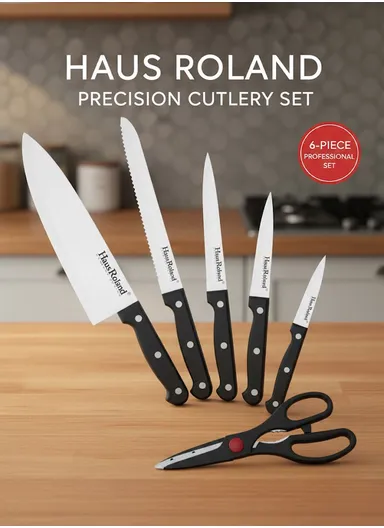 7-Piece Stainless Steel Knife Set With Wooden Block &amp; Kitchen Scissor HR609-1