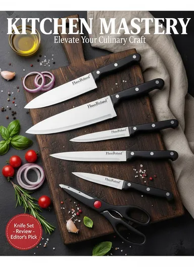 7-Piece Stainless Steel Knife Set With Wooden Block &amp; Kitchen Scissor HR609-1