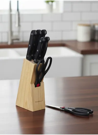 7-Piece Stainless Steel Knife Set With Wooden Block &amp; Kitchen Scissor HR609-1