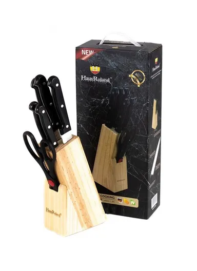 7-Piece Stainless Steel Knife Set With Wooden Block &amp; Kitchen Scissor HR609-1