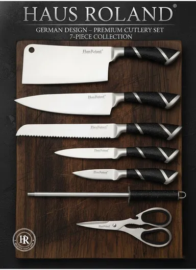 8-Pieces High-Carbon Stainless Steel Knife Set with Sharpening Rod &amp; Speckled Knife Block – Black