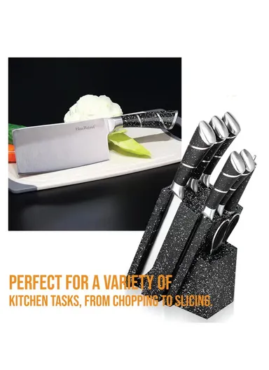 8-Pieces High-Carbon Stainless Steel Knife Set with Sharpening Rod &amp; Speckled Knife Block – White