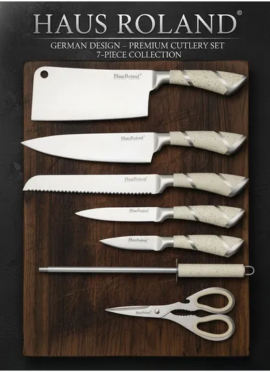 8-Pieces High-Carbon Stainless Steel Knife Set with Sharpening Rod &amp; Speckled Knife Block – Grey