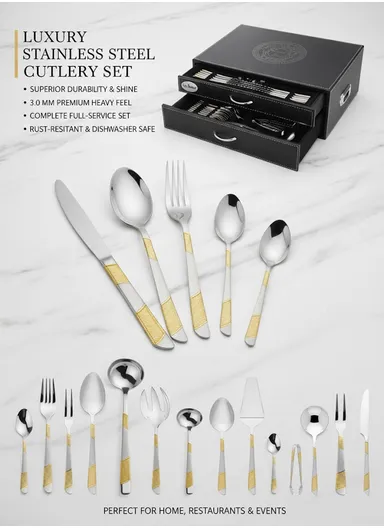 86-Piece 18/10 Stainless Steel Cutlery Set With 2-Layer Luxury Storage Drawer – HR036-8