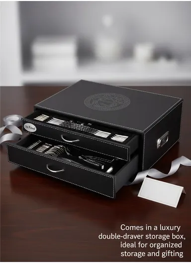 86-Piece 18/10 Stainless Steel Cutlery Set With 2-Layer Luxury Storage Drawer – HR036-8