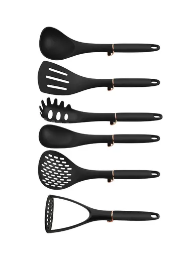 12-Pieces Kitchen Utensil &amp; Knife Set with Multi-Section Holder (W23 × D12 × H22)cm - Black