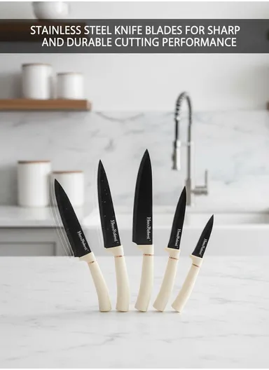 12-Pieces Kitchen Utensil &amp; Knife Set with Multi-Section Holder (W23 × D12 × H22)cm - Black