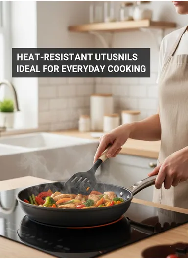 12-Pieces Kitchen Utensil &amp; Knife Set with Multi-Section Holder (W23 × D12 × H22)cm - Black