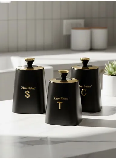 3-Pieces Iron Storage Canister Set with Powder Coating HR423-1 – Black