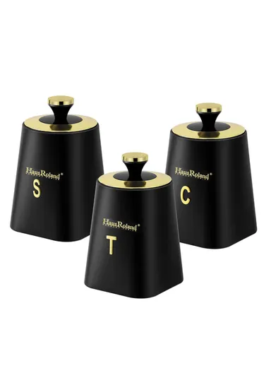 3-Pieces Iron Storage Canister Set with Powder Coating HR423-1 – Black
