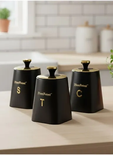 3-Pieces Iron Storage Canister Set with Powder Coating HR423-1 – Black