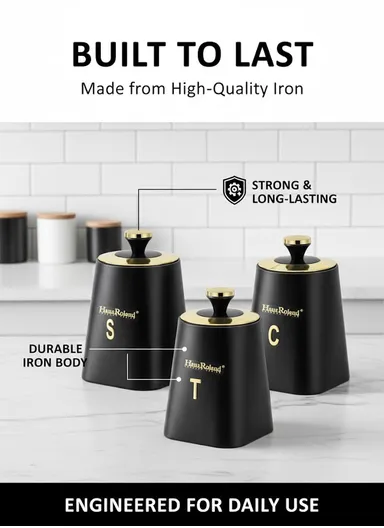 3-Pieces Iron Storage Canister Set with Powder Coating HR423-1 – Black