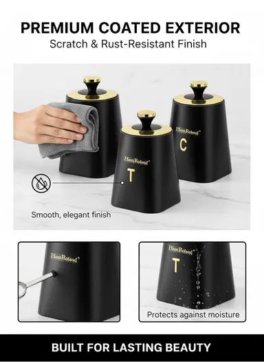 3-Pieces Iron Storage Canister Set with Powder Coating HR423-1 – Black