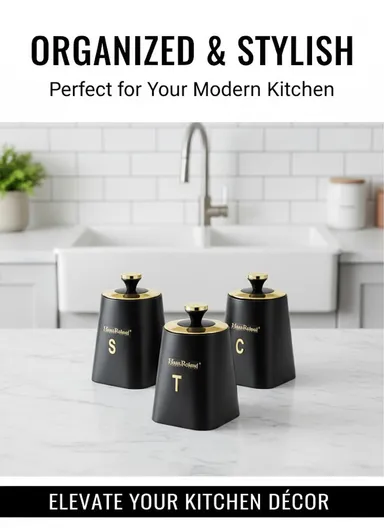 3-Pieces Iron Storage Canister Set with Powder Coating HR423-1 – Black