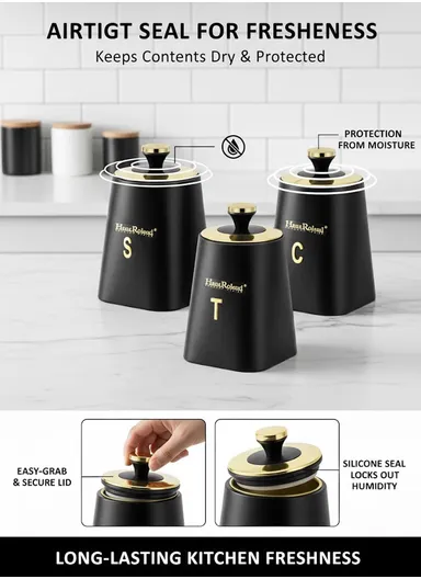 3-Pieces Iron Storage Canister Set with Powder Coating HR423-1 – Black