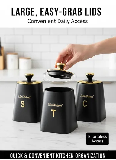 3-Pieces Iron Storage Canister Set with Powder Coating HR423-1 – Black