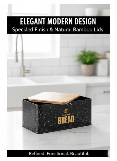 Bread Box With 3-Pieces Tea, Sugar &amp; Coffee Canister Set – White