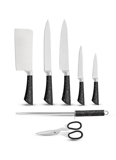 8-Pieces Knife Set with Sharpening Bar &amp; Modern Block Holder (W9.5 × D15 × H21)cm - Black