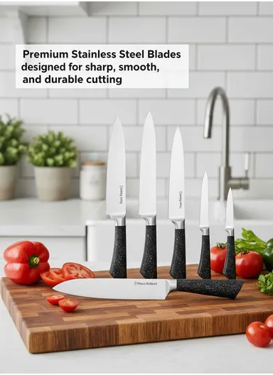 8-Pieces Knife Set with Sharpening Bar &amp; Modern Block Holder (W9.5 × D15 × H21)cm - Grey