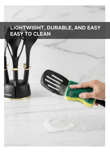 7-Pieces Kitchen Tools Set with Speckled Finish &amp; Holder (D16 × H7)cm - Cream