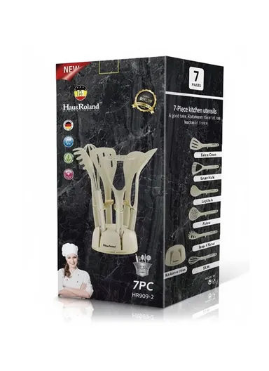 7-Pieces Kitchen Tools Set with Speckled Finish &amp; Holder (D16 × H7)cm - Cream