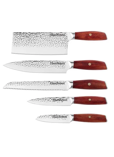 6-Pieces High Stainless Steel Knife Set with Wooden &amp; Acrylic Block – Brown