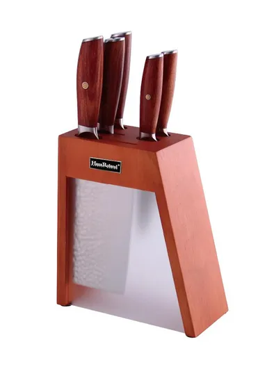 6-Pieces High Stainless Steel Knife Set with Wooden &amp; Acrylic Block – Brown