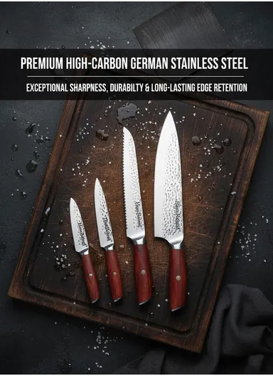6-Pieces High Stainless Steel Knife Set with Wooden &amp; Acrylic Block – Brown