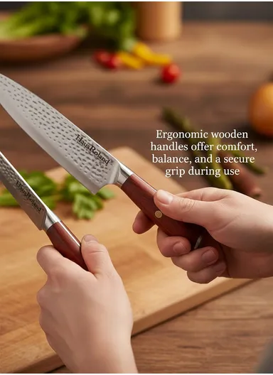 6-Pieces High Stainless Steel Knife Set with Wooden &amp; Acrylic Block – Brown