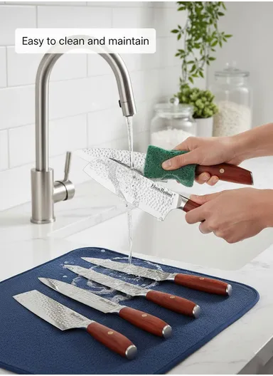 6-Pieces High Stainless Steel Knife Set with Wooden &amp; Acrylic Block – Brown