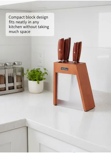 6-Pieces High Stainless Steel Knife Set with Wooden &amp; Acrylic Block – Brown