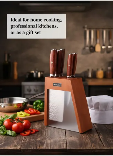 6-Pieces High Stainless Steel Knife Set with Wooden &amp; Acrylic Block – Brown