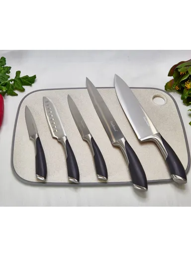 6-Pieces Stainless Steel Knife Set with Brushed Holder (W12 × H21)cm