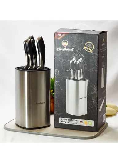 6-Pieces Stainless Steel Knife Set with Brushed Holder (W12 × H21)cm
