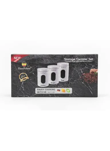 3-Pieces Speckled Storage Canister Set with Window (D11 × H16)cm - Black