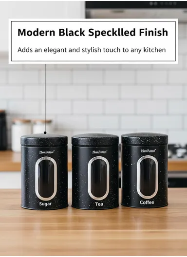 3-Pieces Speckled Storage Canister Set with Window (D11 × H16)cm - Black