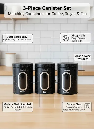 3-Pieces Speckled Storage Canister Set with Window (D11 × H16)cm - White