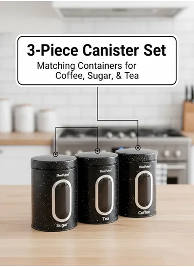 3-Pieces Speckled Storage Canister Set with Window (D11 × H16)cm - White